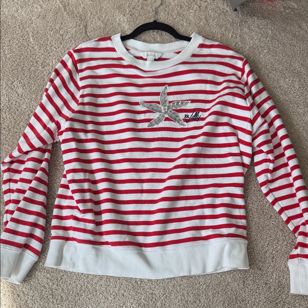 Lilly Pulitzer Ballad sweatshirt in red coastal stripe starfish. Size M